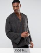 Asos Tall Regular Fit Viscose Paisley Lattice Shirt With Bell Sleeves - Brown