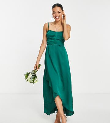 Tfnc Petite Bridesmaid Satin Cami Dress In Emerald Green