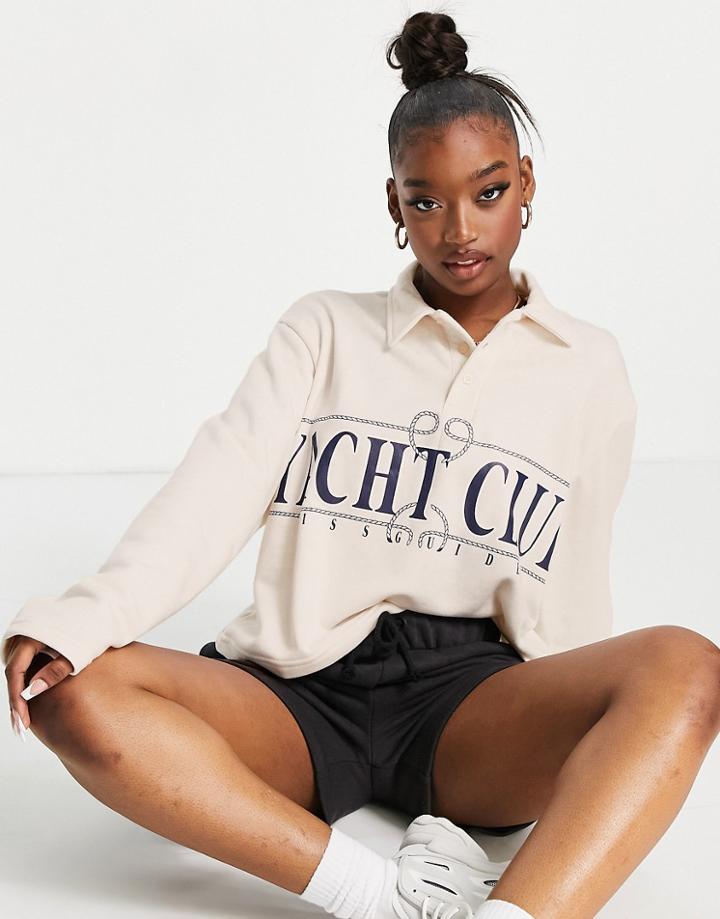 Missguided Oversized Sweatshirt With Polo Neck In Pink