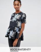 Asos Maternity Navy Floral Frill Hem Tee - Multi