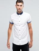 New Look Roll Sleeve Smart Shirt With Contrast Collar In White In Regu
