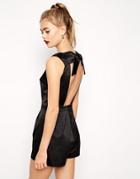 Asos Romper In Satin With Bow Back - Black