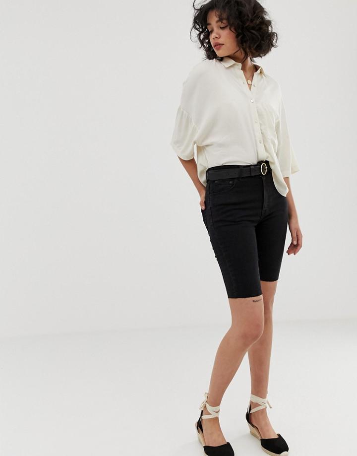Pull & Bear Denim Legging Short In Black - Black