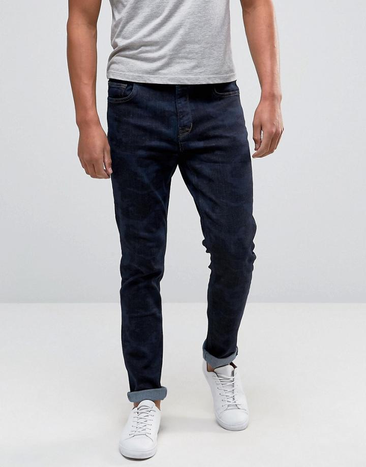 Hoxton Denim Jeans Blue Night Camo Skinny Jean - Navy