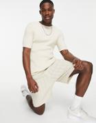 Asos Design Cable Knit Set Shorts In Oatmeal-neutral