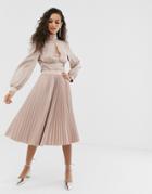 Outrageous Fortune Midi Pleated Skater Skirt In Mink - Pink