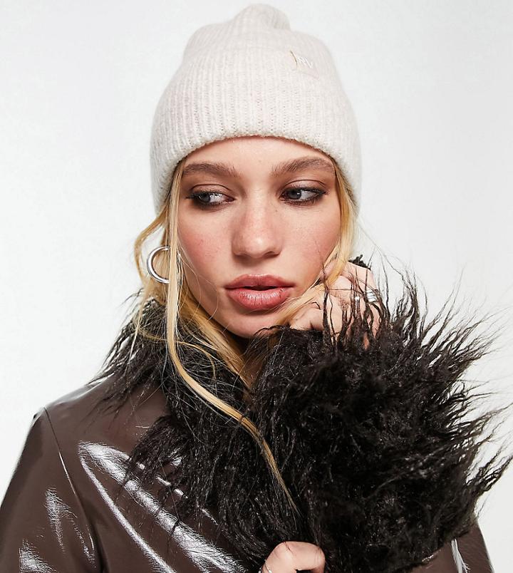 Reclaimed Vintage Inspired Fluffy Beanie In Ecru Heather-neutral