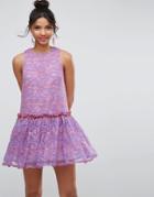 Asos Lace Smock Drop Waist Mini Dress - Purple