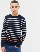 Jack & Jones Core Knitted Sweater With Multi Stripe - Navy