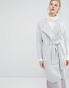 Paisie Wrap Cacoon Coat With Wide Belt - Gray