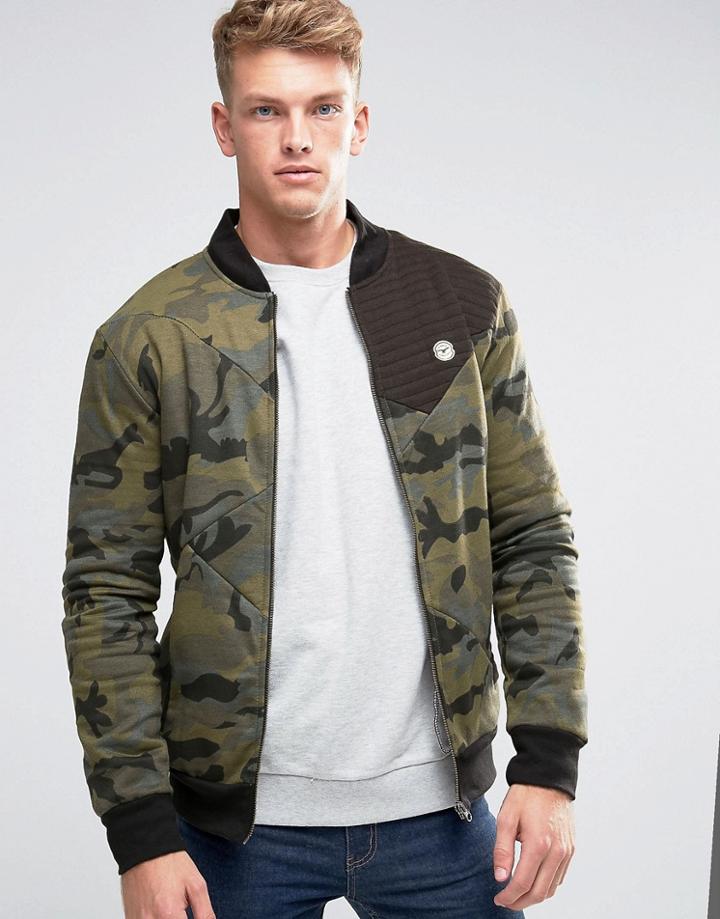 Le Breve Ma1 Camo Sweat Zip Through - Green