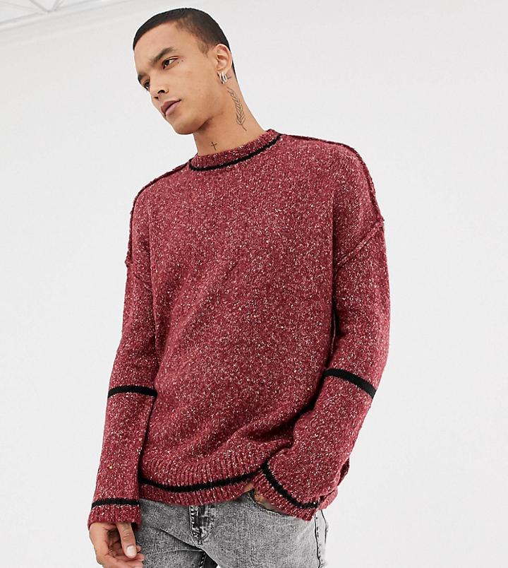 Heart & Dagger Oversized Sweater With Contrast Ringer-red