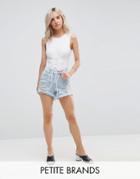 New Look Petite Distressed Mom Shorts - Blue