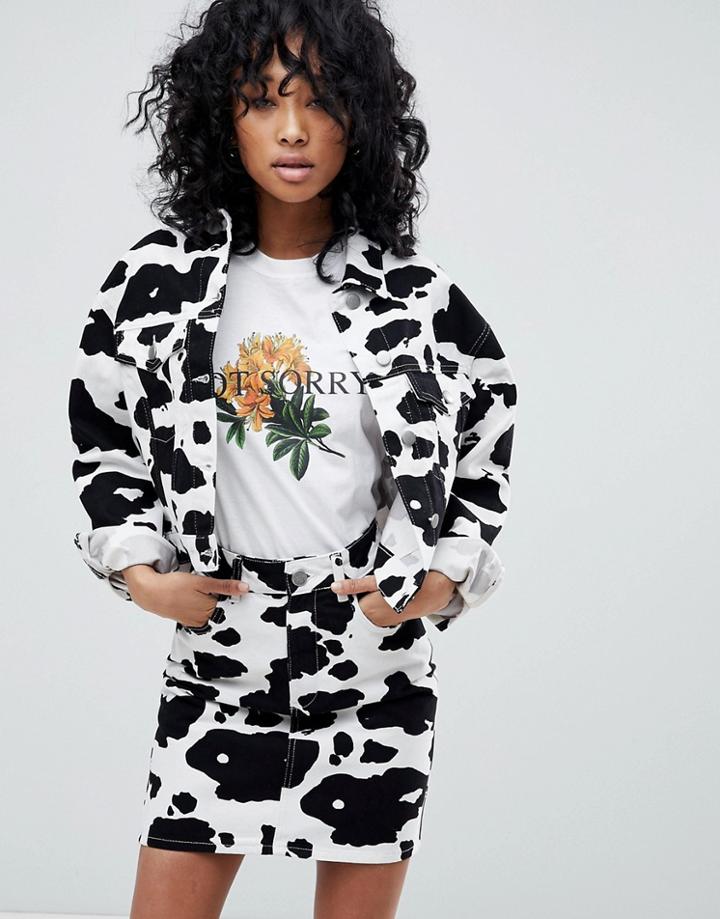 Asos Denim Jacket In Cow Print - Multi
