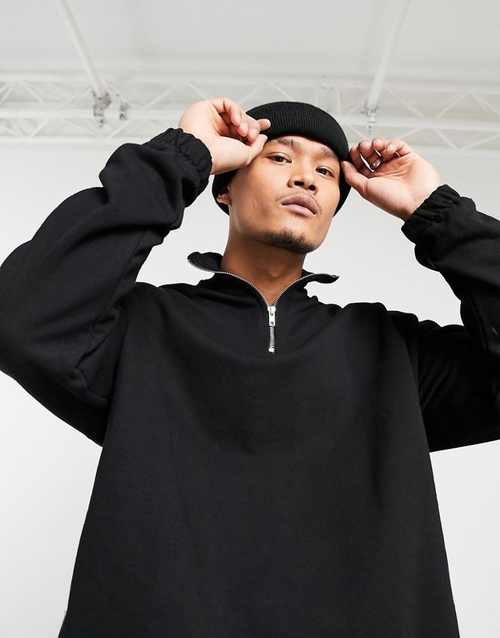 Asos Design Oversized Sweatshirt With Half-zip In Black