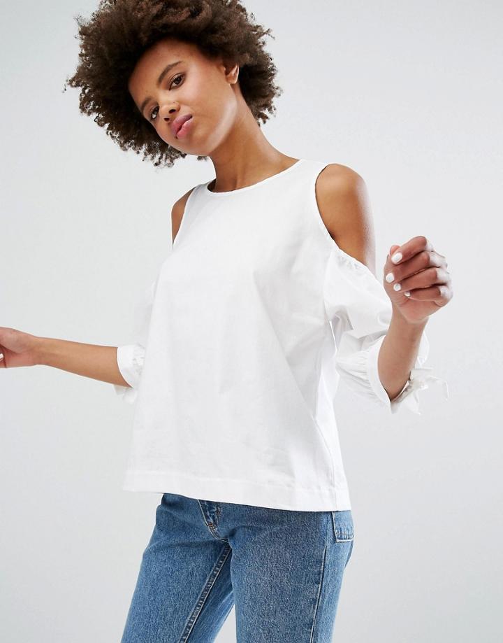 Monki Cold Shoulder Balloon Sleeve Blouse - White