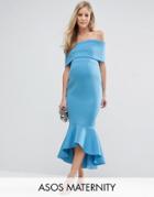 Asos Maternity Premium Deep Fold Peplum Midi Dress - Blue