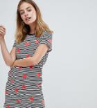Noisy May Petite Spot And Stripe Print T-shirt Dress - Black