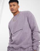 Asos Design Smart Set Oversized Sweatshirt In Boiled Wool Look Texture With Front Pocket-purple
