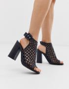Simmi London Gianna Black Woven Block Heeled Sandals