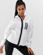Adidas Training Three Stripe Wind Jacket In White
