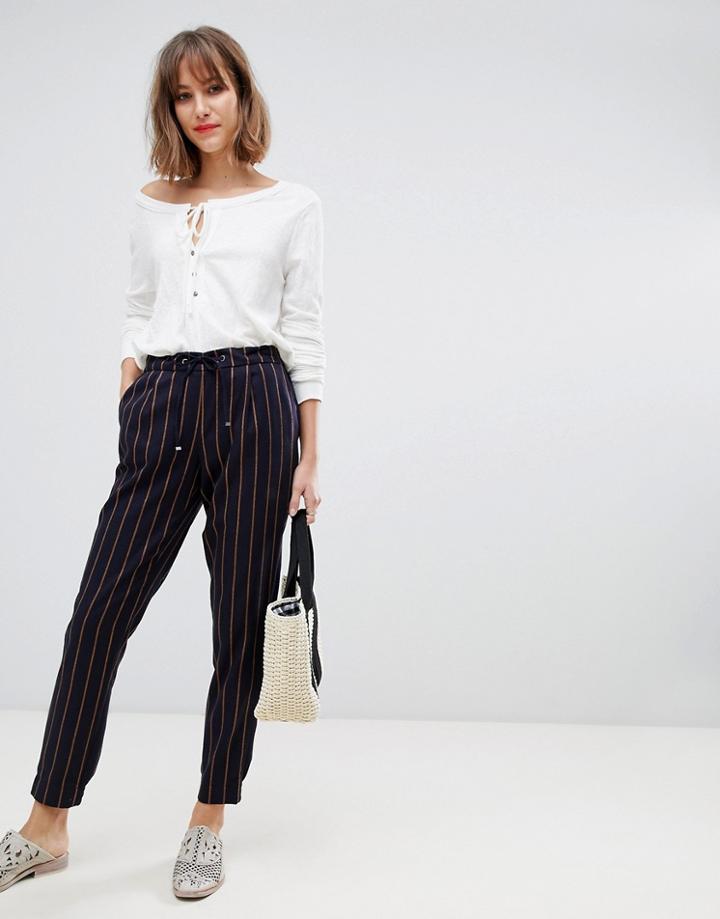 Esprit Drawstring Stripe Pants In Navy - Navy