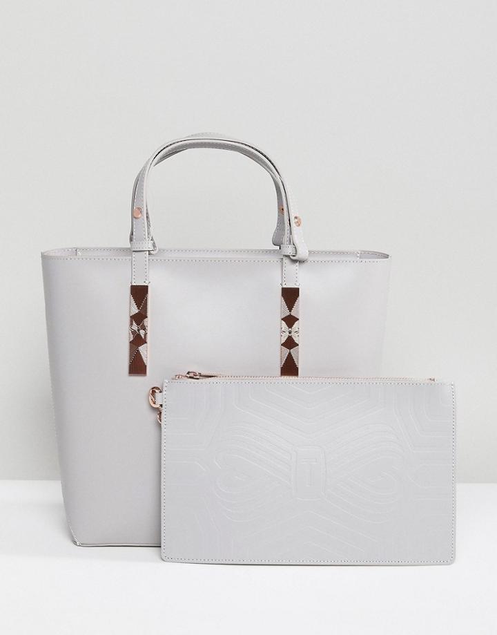 Ted Baker Structured Leather Tote Bag With Adjustable Handles - Gray