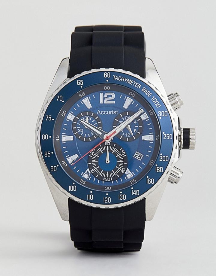 Accurist Silicon Strap Chronograph Watch In Black - Black