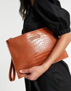 Claudia Canova Mock Croc Oversized Clutch Bag In Tan-brown