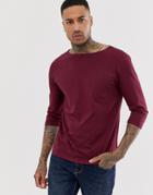 Asos Design Relaxed 3/4 Sleeve T-shirt With Boat Neck In Red - Red