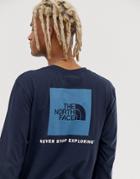 The North Face Red Box Long Sleeve T-shirt In Navy - Navy