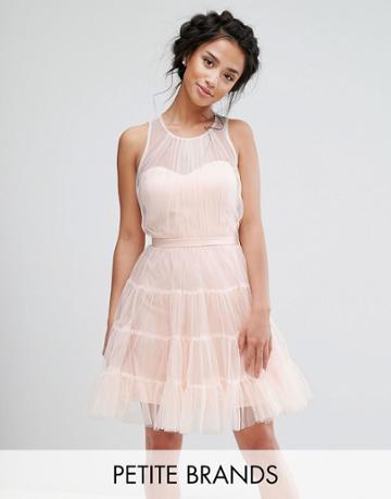 Little Mistress Petite Tiered Tulle Mini Prom Dress - Pink