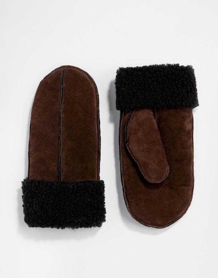 Pieces Suede Mittens - Brown
