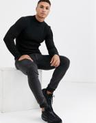 Asos Design Muscle Fit Cable Turtleneck Sweater In Black - Black