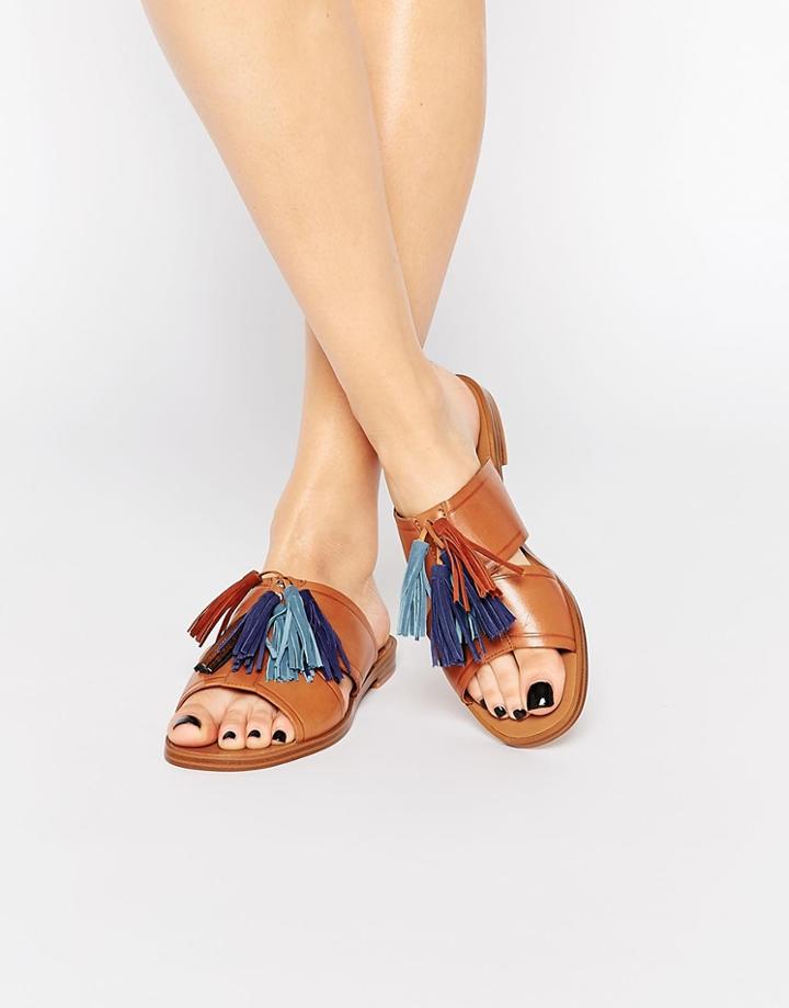 Aldo Grazioli Camel Tassel Flat Slider Sandals - Camel