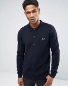 Fred Perry Knit Polo Cardigan Tonal Tipped In Navy - Navy