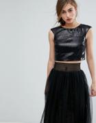 Little Mistress Allover Sequin Crop Top - Black