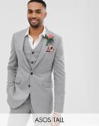 Asos Design Tall Wedding Skinny Suit Jacket In Gray Twist Micro Texture - Gray
