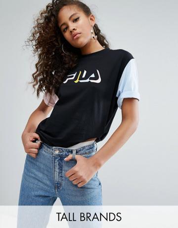 Fila Tall Oversized Logo T-shirt With Contrast Sleeves - Black