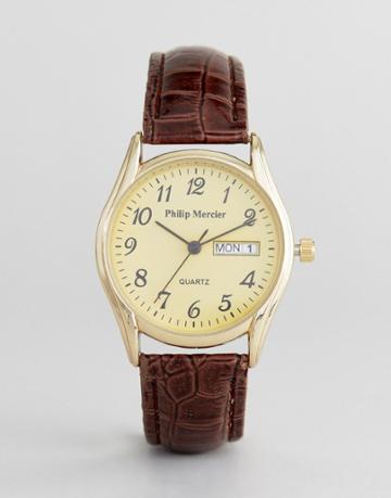 Philip Mercier Brown Watch With Gold Dial - Brown
