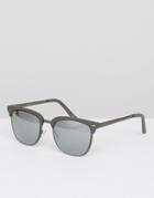 Asos Retro Sunglasses In Gray With Silver Mirror Lens - Silver