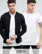 Asos Jersey Bomber Jacket/t-shirt In Black/white Save - Multi