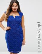 Goddiva Plus Lace Pencil Dress - Royal Blue