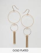 Nylon Gold Plated Double Hoop Chain Drop Though Earrings - Gold