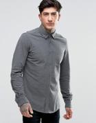 Scotch & Soda Shirt In Plique Stretch Slim Fit In Charcoal Marl - Gray