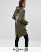 Brave Soul Tall Festival Parka With Tiger Back Print - Green