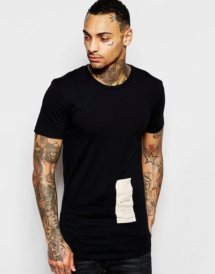 Religion Longline T-shirt With Religion Print - Black