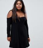 Asos Design Curve Cold Shoulder Mini Swing Dress - Black