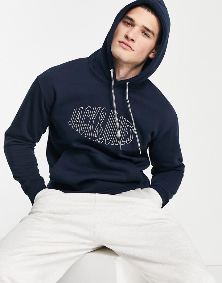 Jack & Jones Originals Oversized Hoodie With Embroidered Logo In Navy