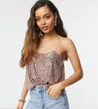 Asos Design Petite Sequin Scoop Neck Cami In Rose-black